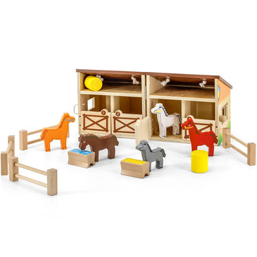 Foldable Wooden Horse Stable Activity Toy